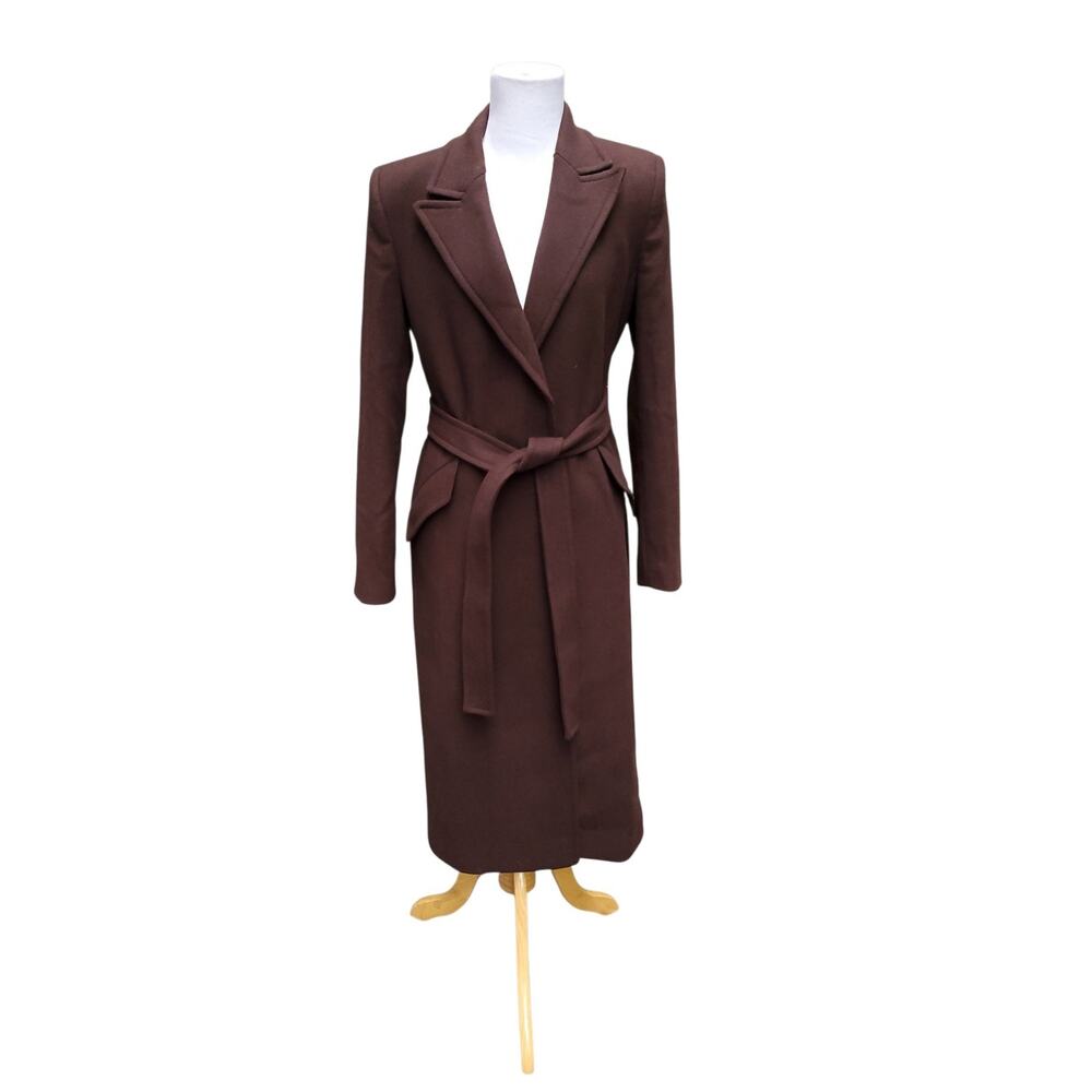 Express Brown Wool Blend Belted Wrap Front Pea Coat Espresso Old Money Chic XS